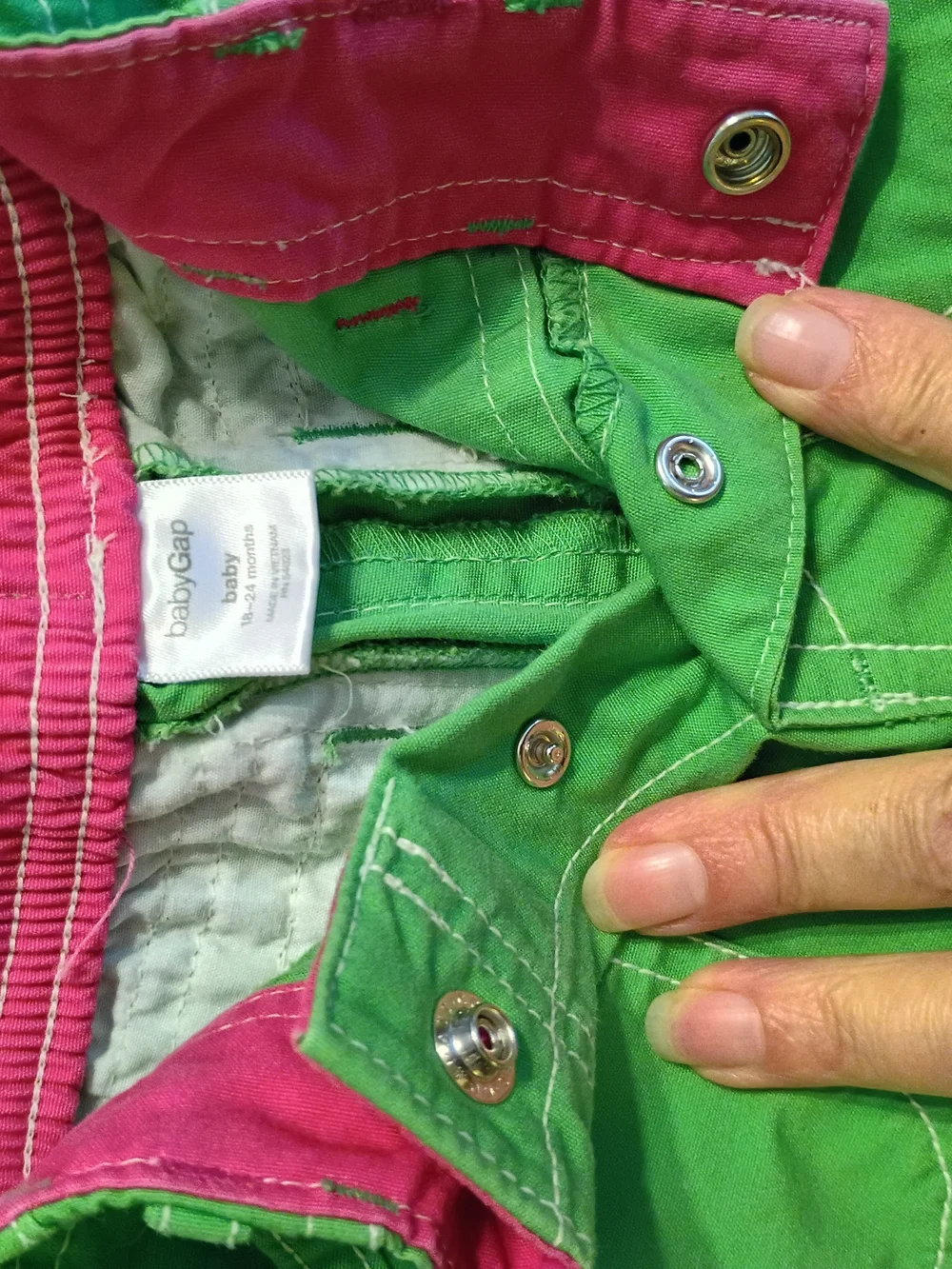 EUC GAP Vibrant Green Pink Cotton Pants 18-24 Months